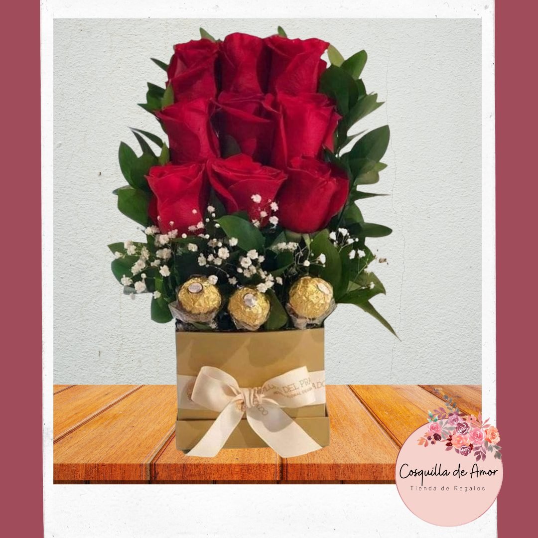 Caja de dulces y rosas